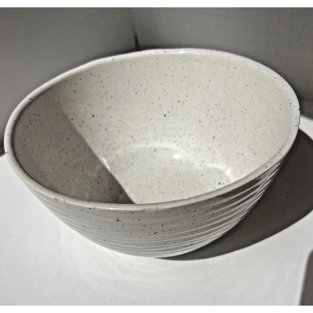 Serving Bowl Speckled Stoneware Ramen Pasta Ribbed Ceramic‎ Modern Kitchen Dish